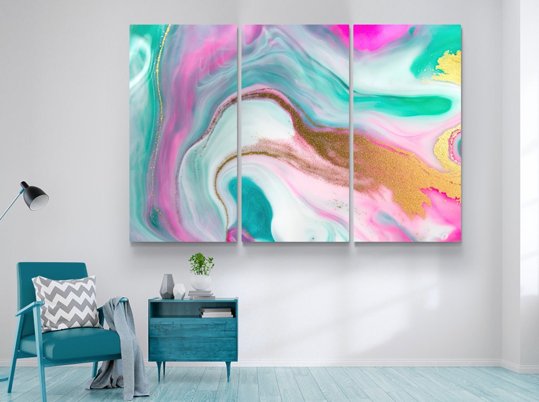 Green Pink Yellow Abstract Canvas Print Wall Art, Abstract Wall Decor ...