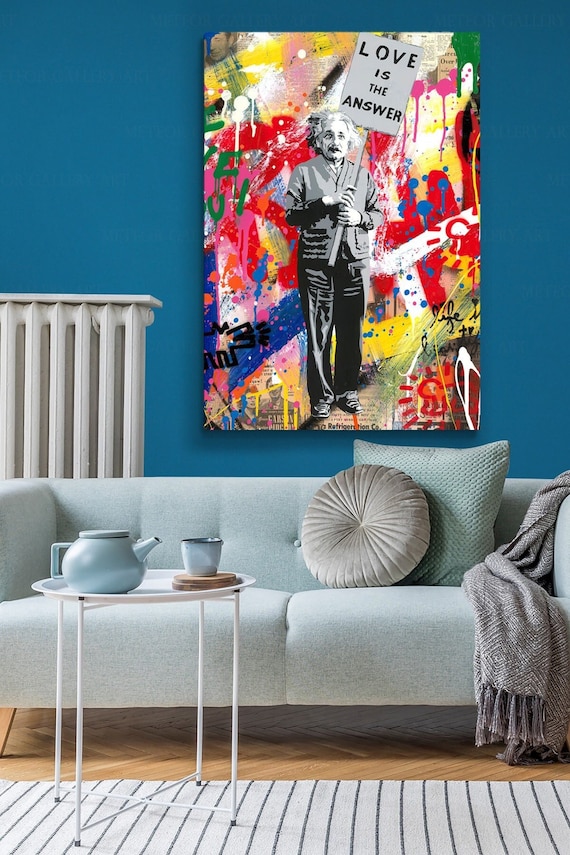 Albert Einstein Banksy Wall Art "Love Is The Answer" Large Colorful Graffiti St Albert Einstein Banksy Wall Art "Love Is The Answer" Large Colorful Graffiti St