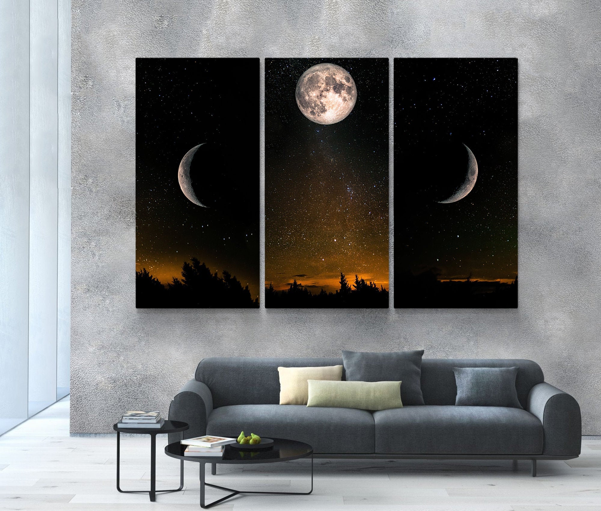 Moon phases wall art Set of 3 Moon Prints Moon phases | Etsy