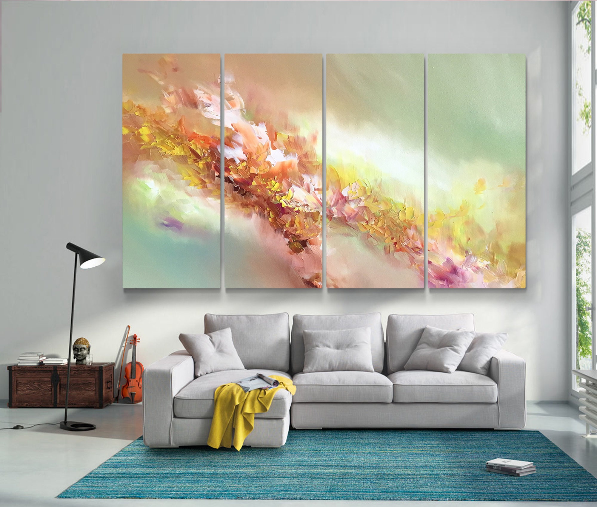 Abstract Wall ART Abstract Pink Green Yellow print Large Etsy