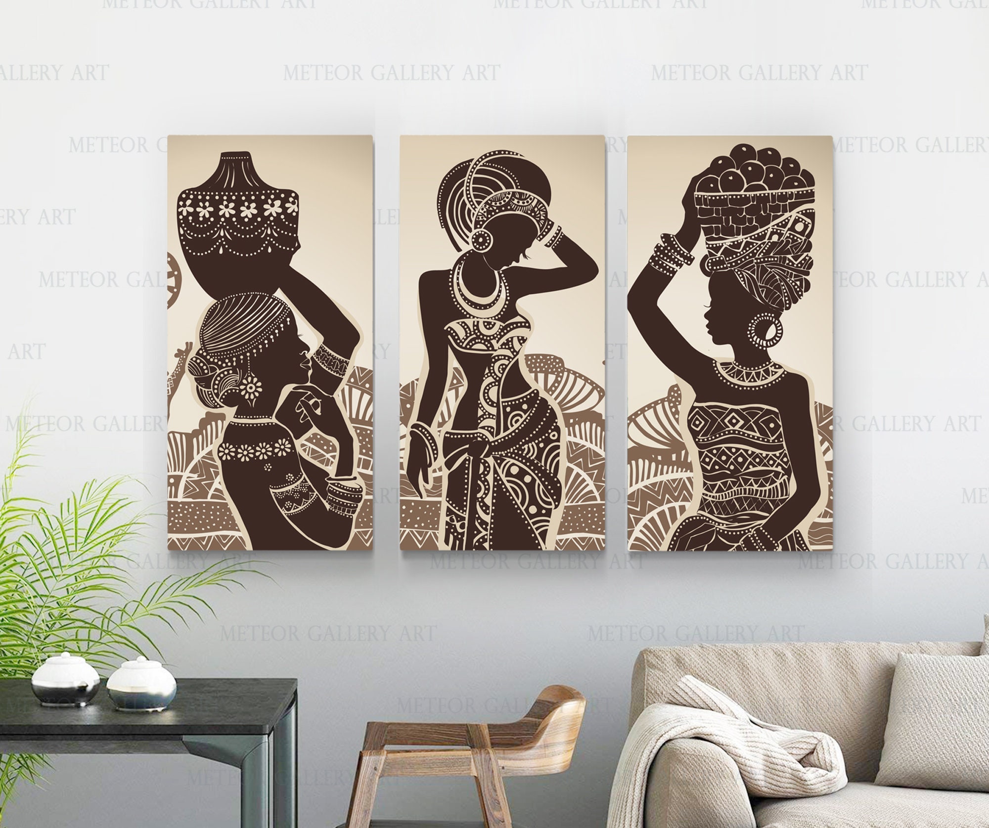 African Wall Art Set of 3 Ethnic Art Decor Brown African | Etsy