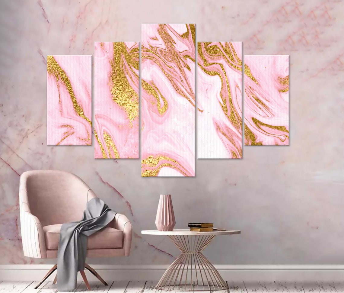 Abstract Pink Yellow Wall art canvas print Abstract Luxury Etsy