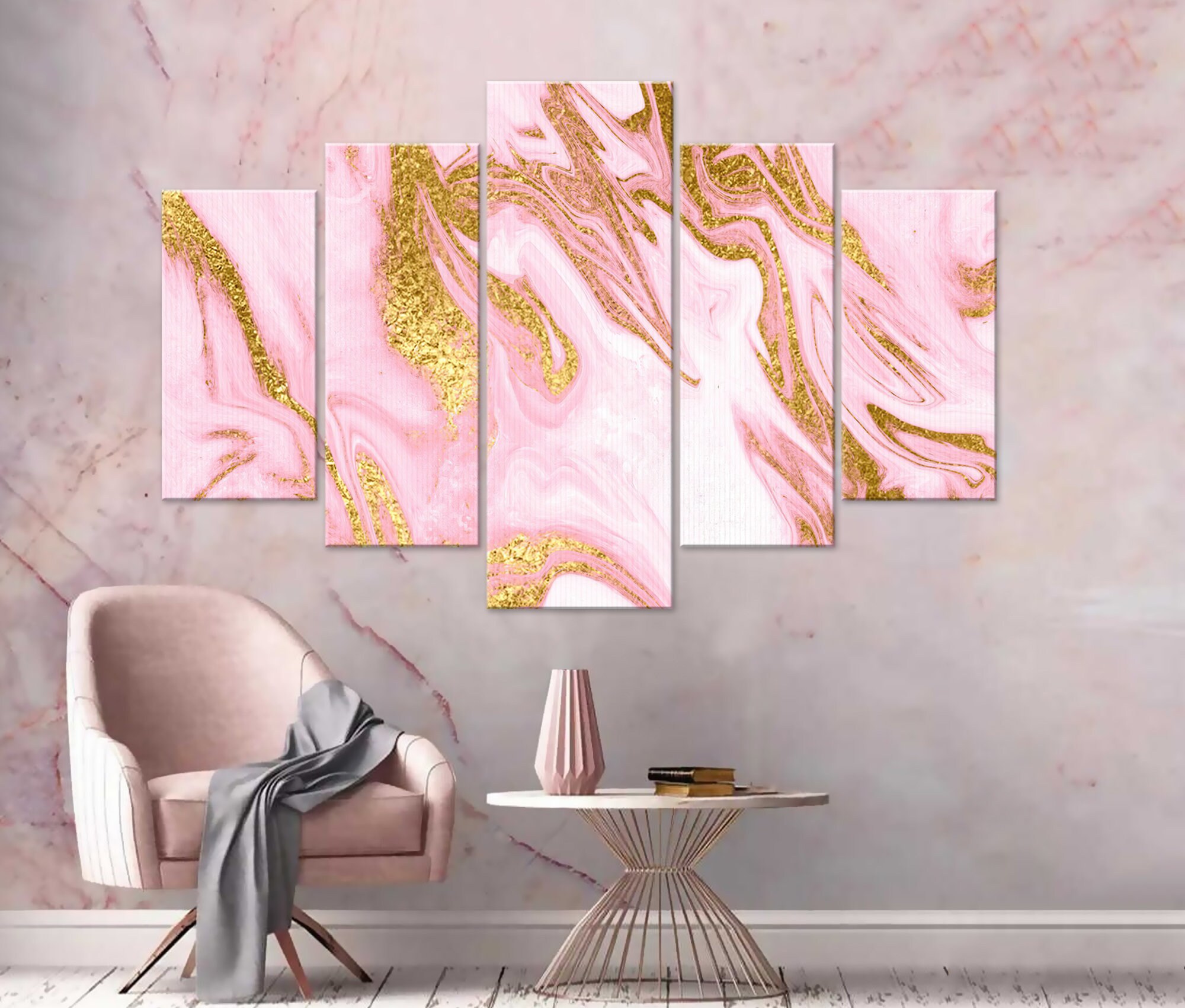 Abstract Pink gold Wall art canvas print Abstract Luxury wall Etsy