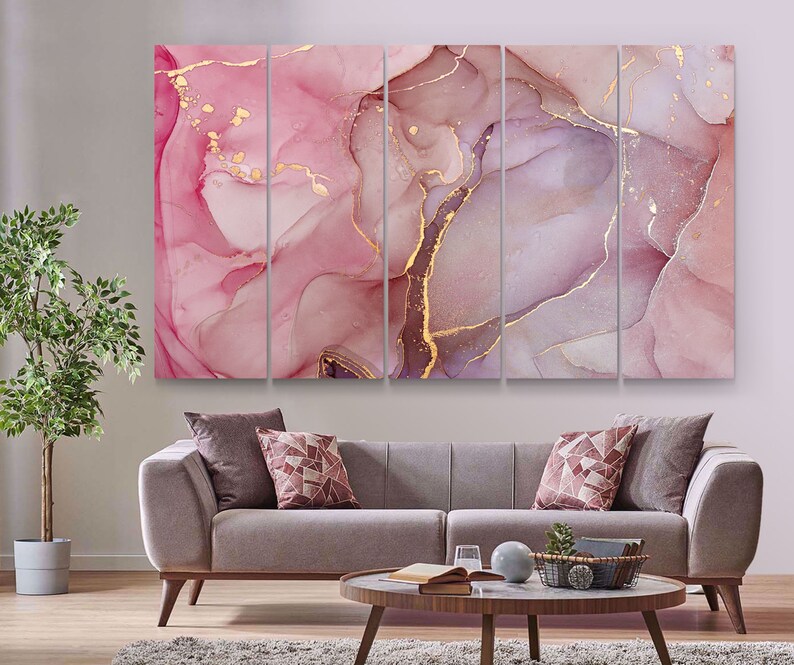 Pink Gold Abstract Canvas Print Abstract Wall Art Pink Art Etsy UK