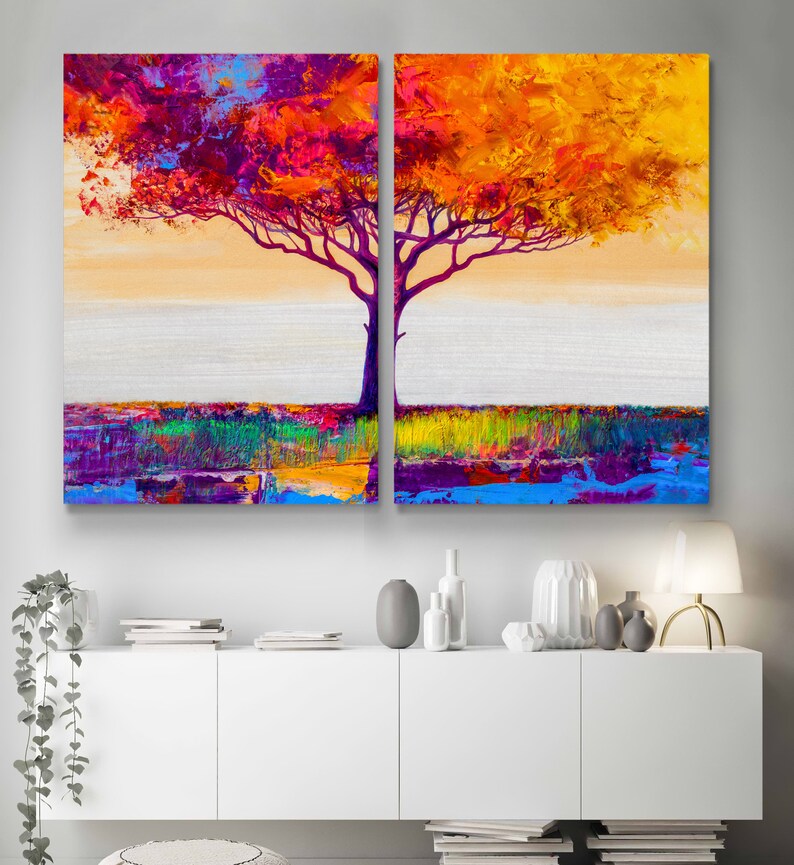 Colorful Tree Print Wall Art Nature Canvas Print Tree of Etsy