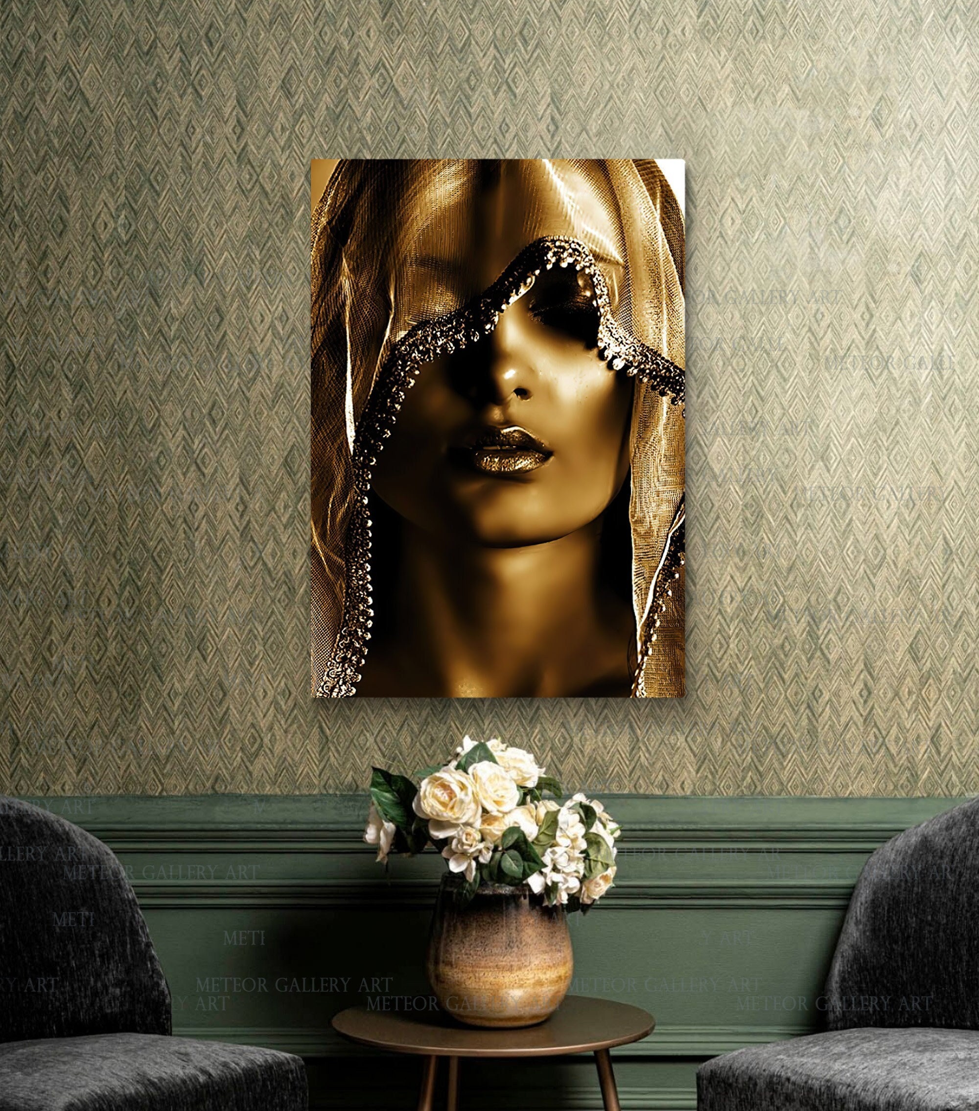 Woman Wall Art, Woman Portrait Art, Ladies Art, Aesthetic Woman Print,  Woman Canvas Art, Gold Woman Print, Black Girl Art, Living Room Decor -  Etsy UK