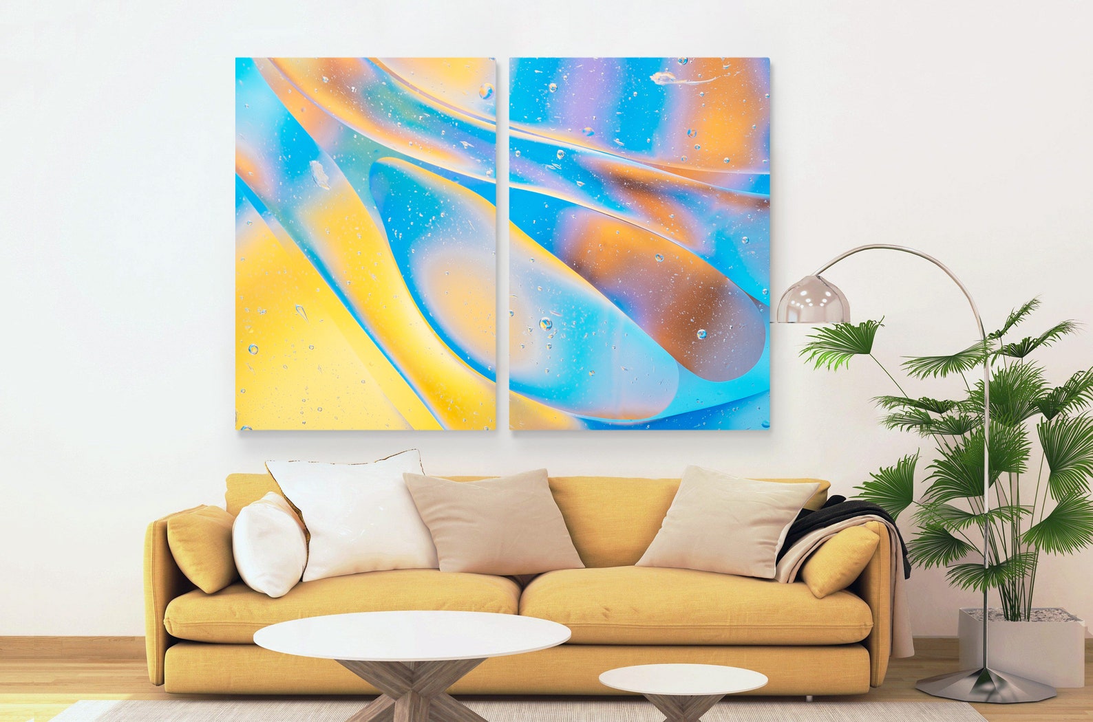 Yellow Wall Decor Abstract Yellow Blue Wall Art Canvas Print Etsy