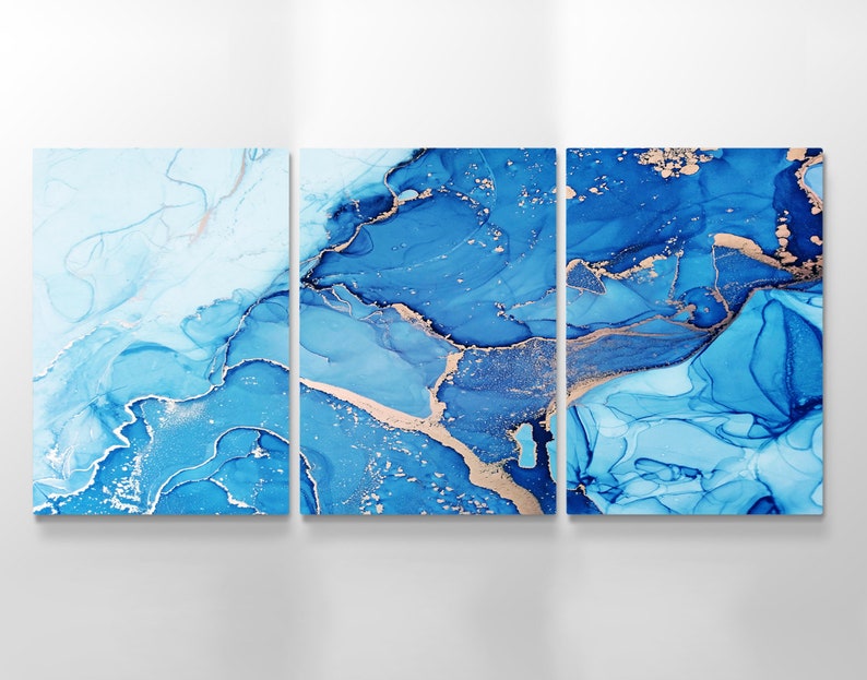 Abstract Wall Art Blue Yellow Art Print on Canvas Abstract Etsy