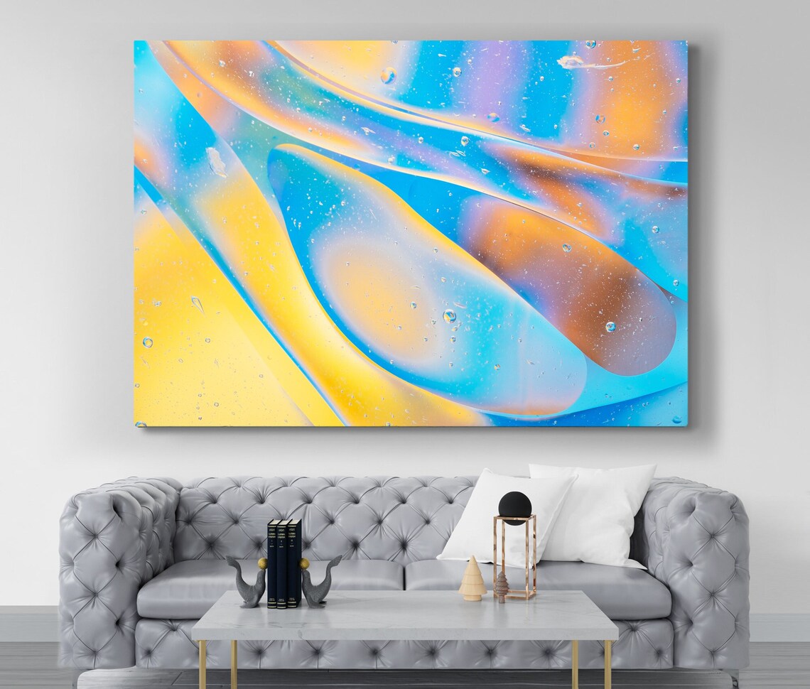 Yellow Wall Decor Abstract Yellow Blue Wall Art Canvas Print Etsy