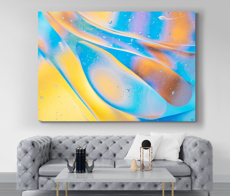 Yellow Wall Decor Abstract Yellow Blue Wall Art Canvas Print Etsy