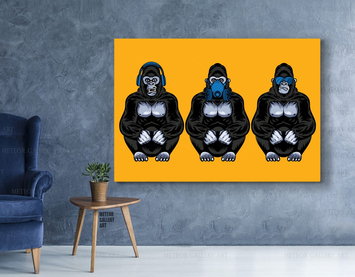 Three Monkeys Canvas Art Wall art canvas 3 wise monkeys wall Etsy