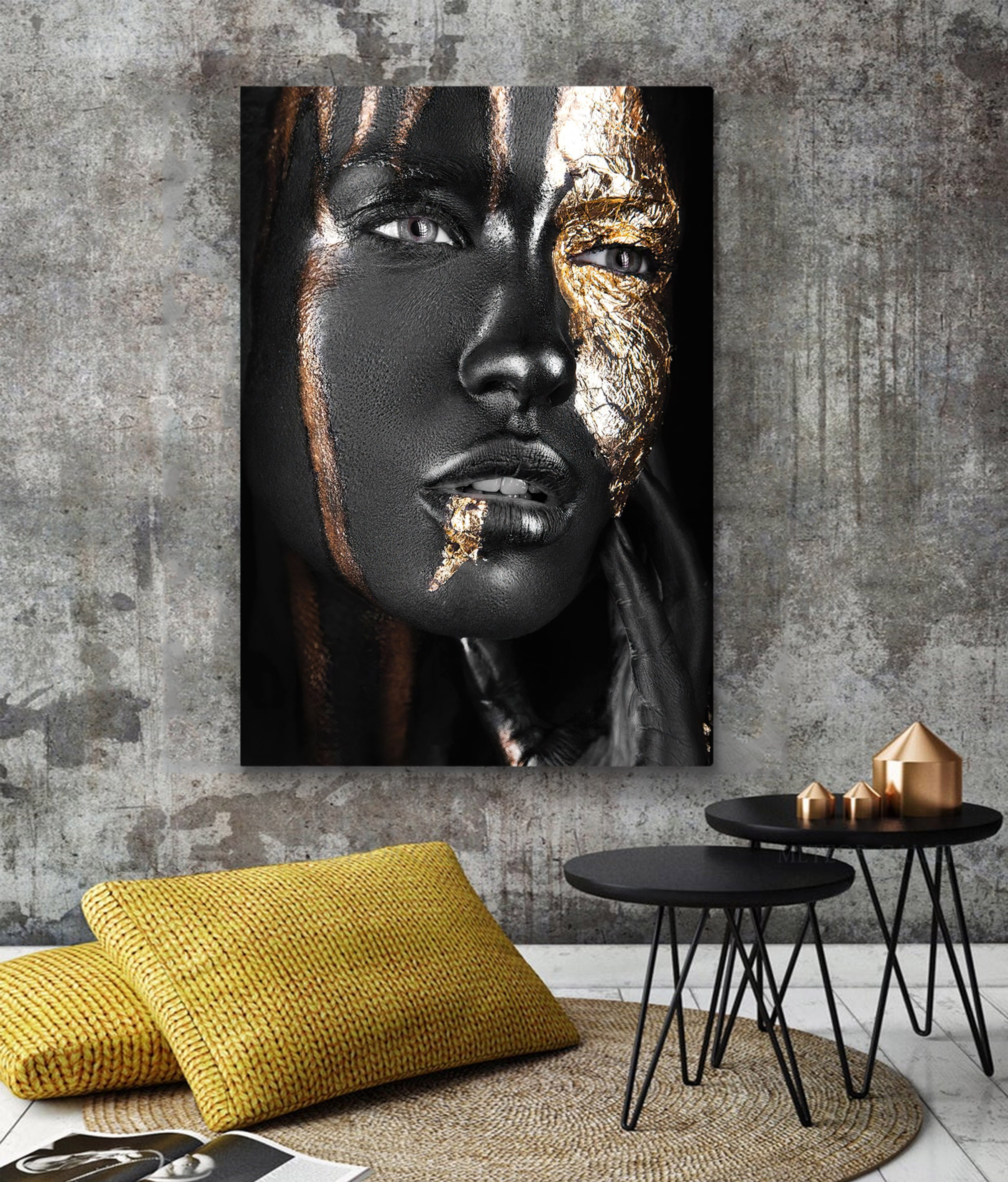 Woman Wall Art Canvas Print Black and Yellow Girl Decor 