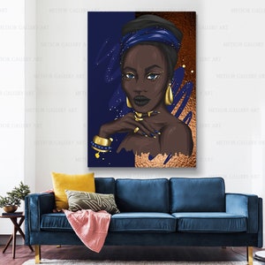 African Art Print African American Art Navy Blue Wall Decor - Etsy