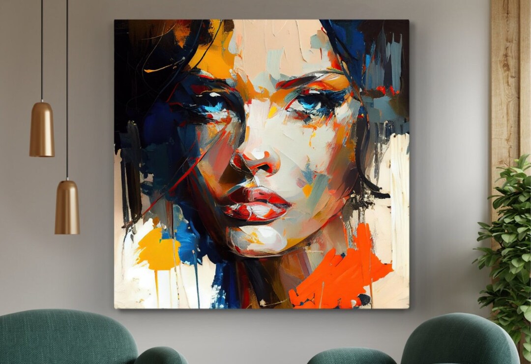 Colorful Portrait Canvas, Colorful Wall Art, Abstract Painting, Colorful Woman, Luxury Wall Art