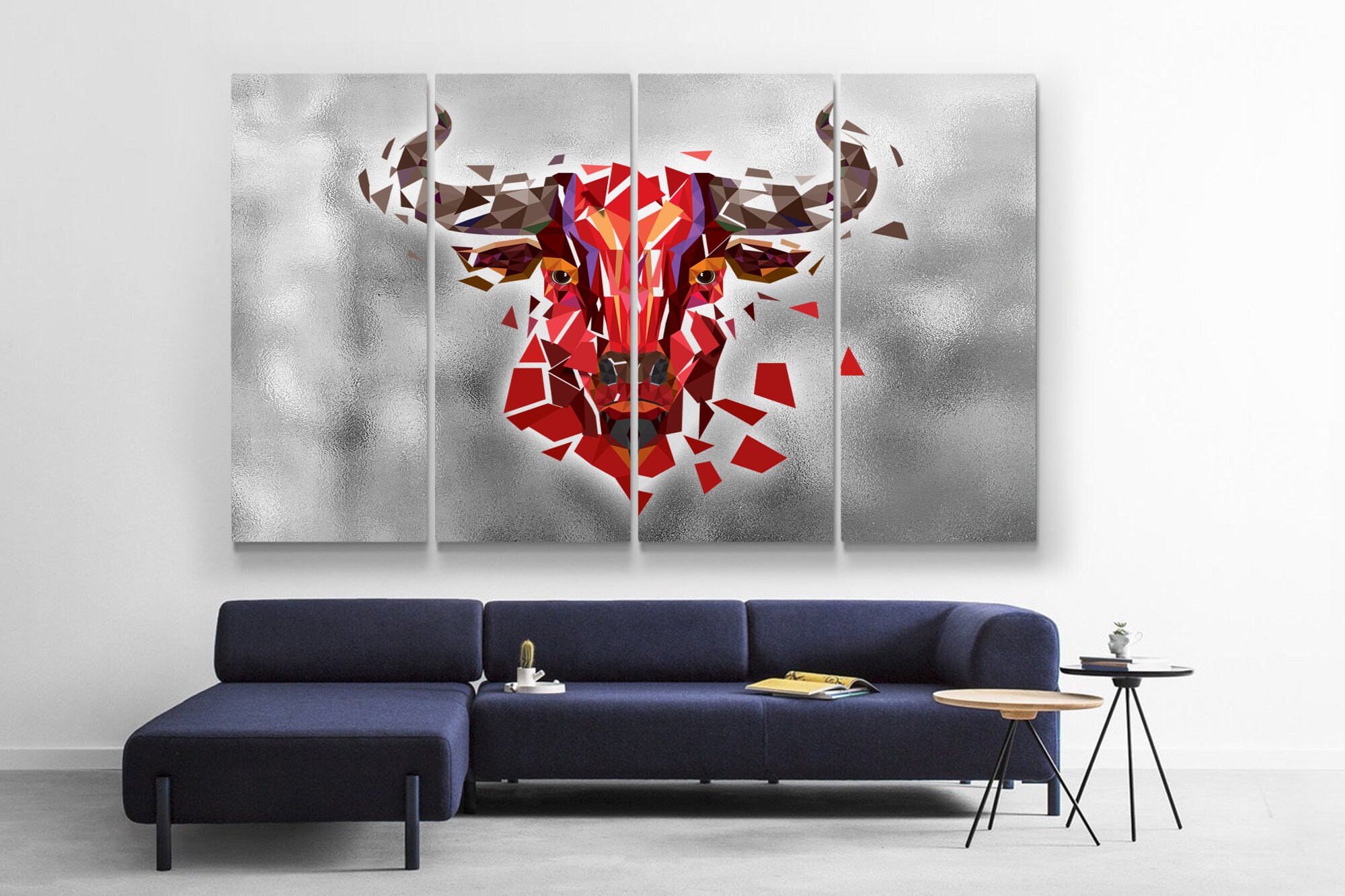 Bull Abstract Painting on Canvas Buffalo Geometric Red Bull Etsy