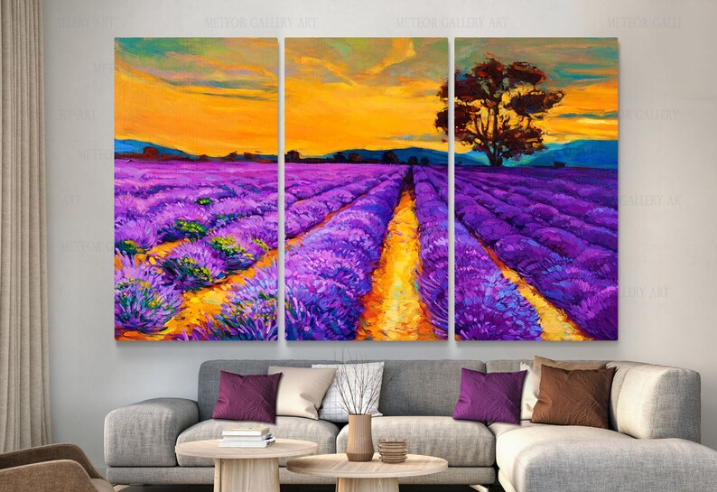 Purple Color Lavender Garden Landscape Wall Art Sunset Etsy
