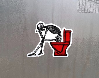 Funny Constipated Skeleton Sticker — Toilet Humor, Stationary