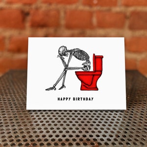 Grappig Cynisch skelet verjaardagskaart - kunst, print, toilet, wenskaart, cadeau
