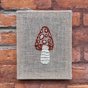 Minimal Boho Mushroom Punch Needle Yarn Art Wall Hanging, Décor, Embroidery, Nature, Fiber Arts, Primitive Linen, Yarn, Gift image 2