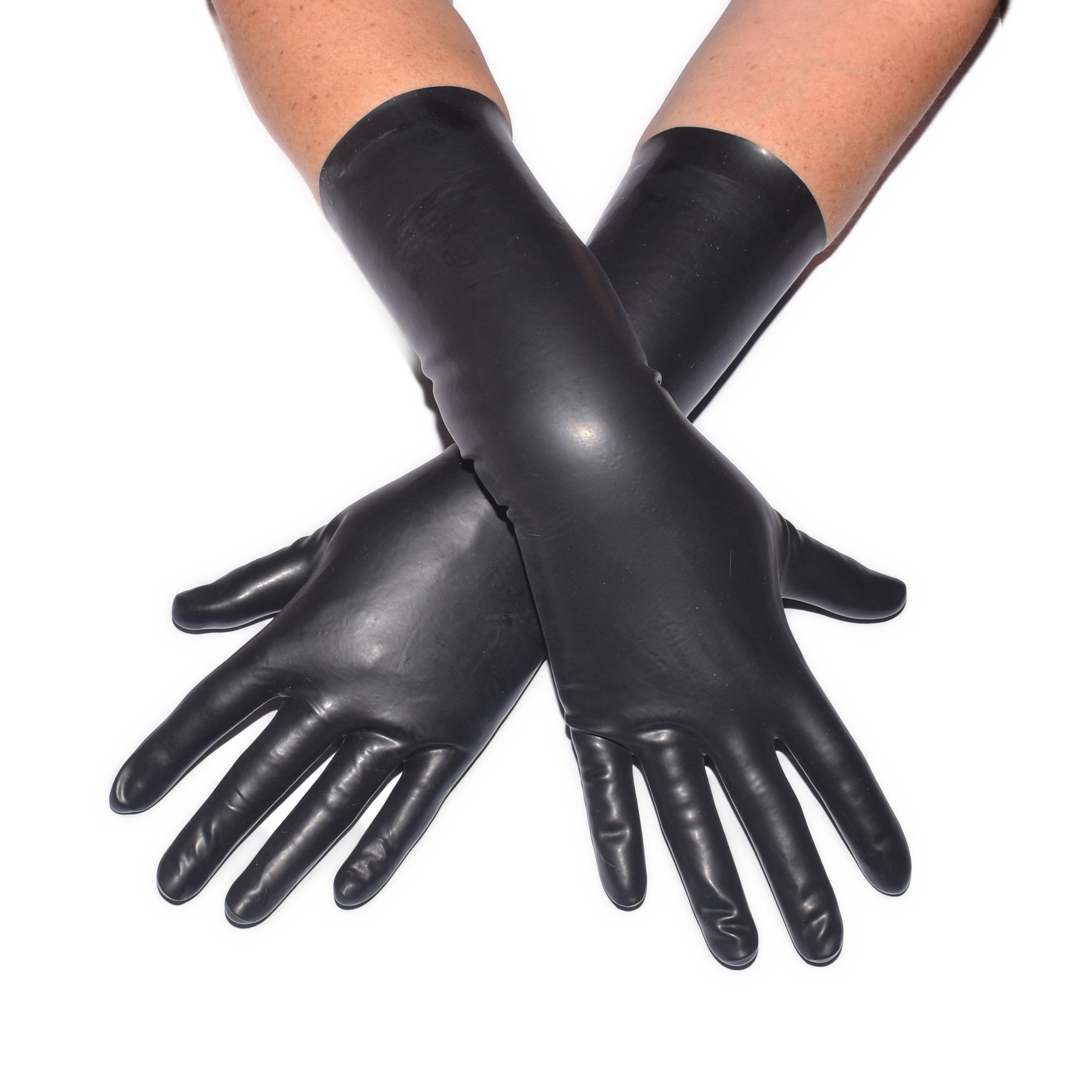 Gants longs en latex sexy rouges sans doigts avec des arcs au sommet des  mitaines en caoutchouc collé