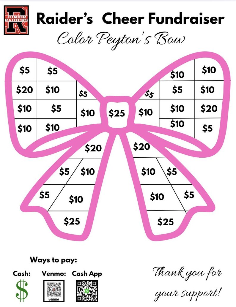 Cheer Bow Fundraiser Flyer, Editable Color-in Template (canva Digital ...