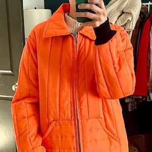 Vintage Neon Orange Quilted Work Jacket | Normcore Work Coat