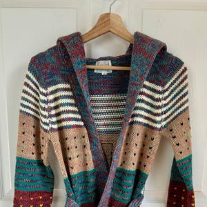 1970&#39;s Hooded Patchwork Cardigan Size Extra Small | Vintage 70&#39;s Style