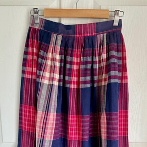 Vintage 100% Cotton Plaid 80&#39;s Circle Skirt Size Small | Red White Blue | Retro Fashion