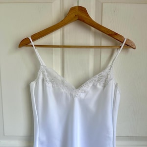 Vintage Faux Silk White Camisole with Lace Trim Size Small | Sleeveless Blouse