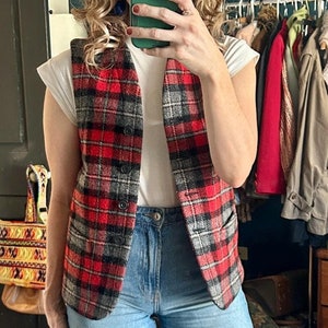 Vintage 1960's Red Plaid Wool Vest Women's Size Small