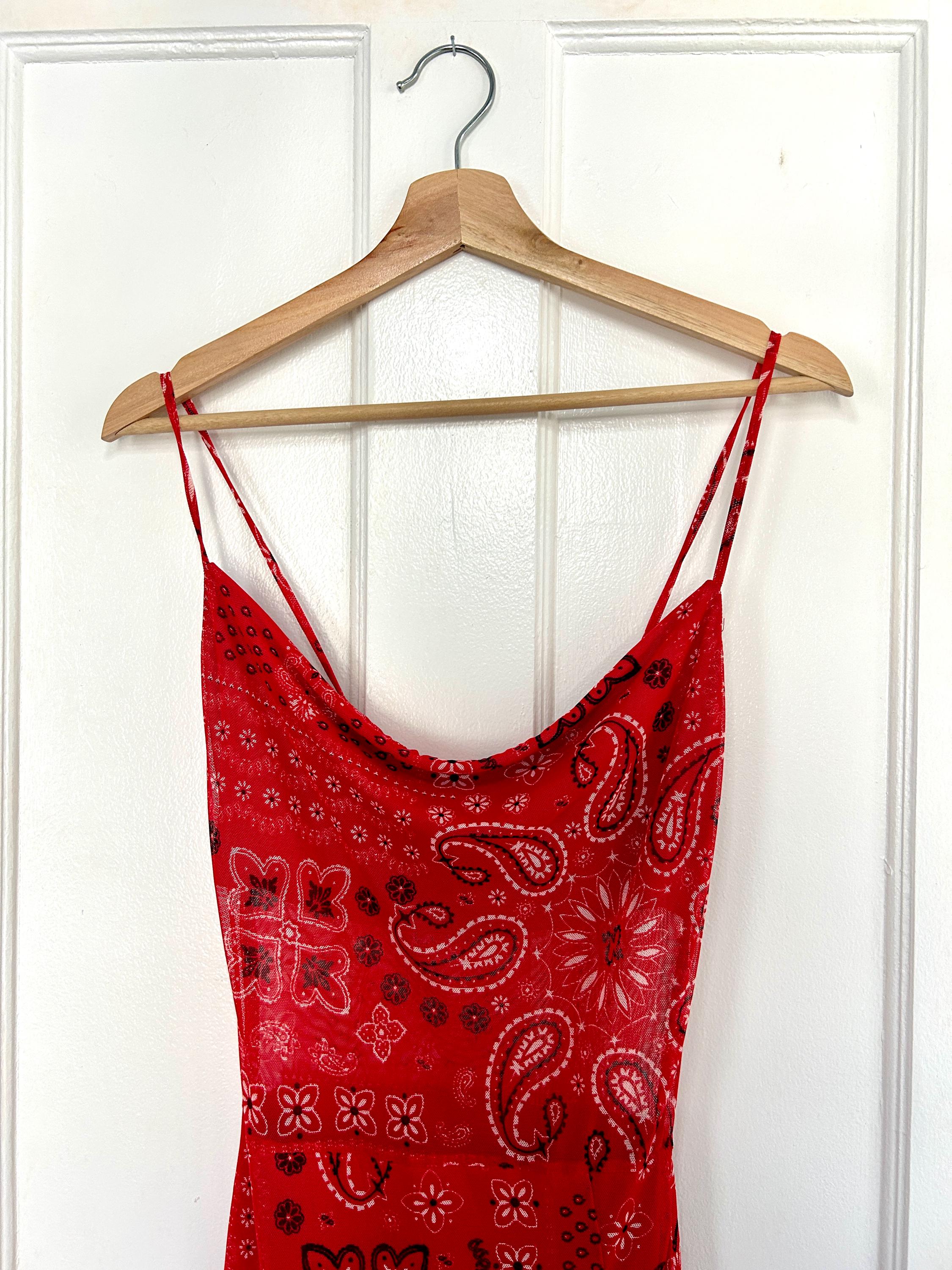 red bandana halter dress prom corsage and boutonniere