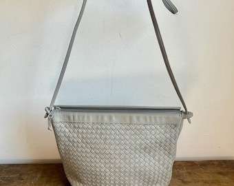 Jaren 90 vintage Seafoam geweven leren bucket bag | Stijl uit de jaren 80 en 90