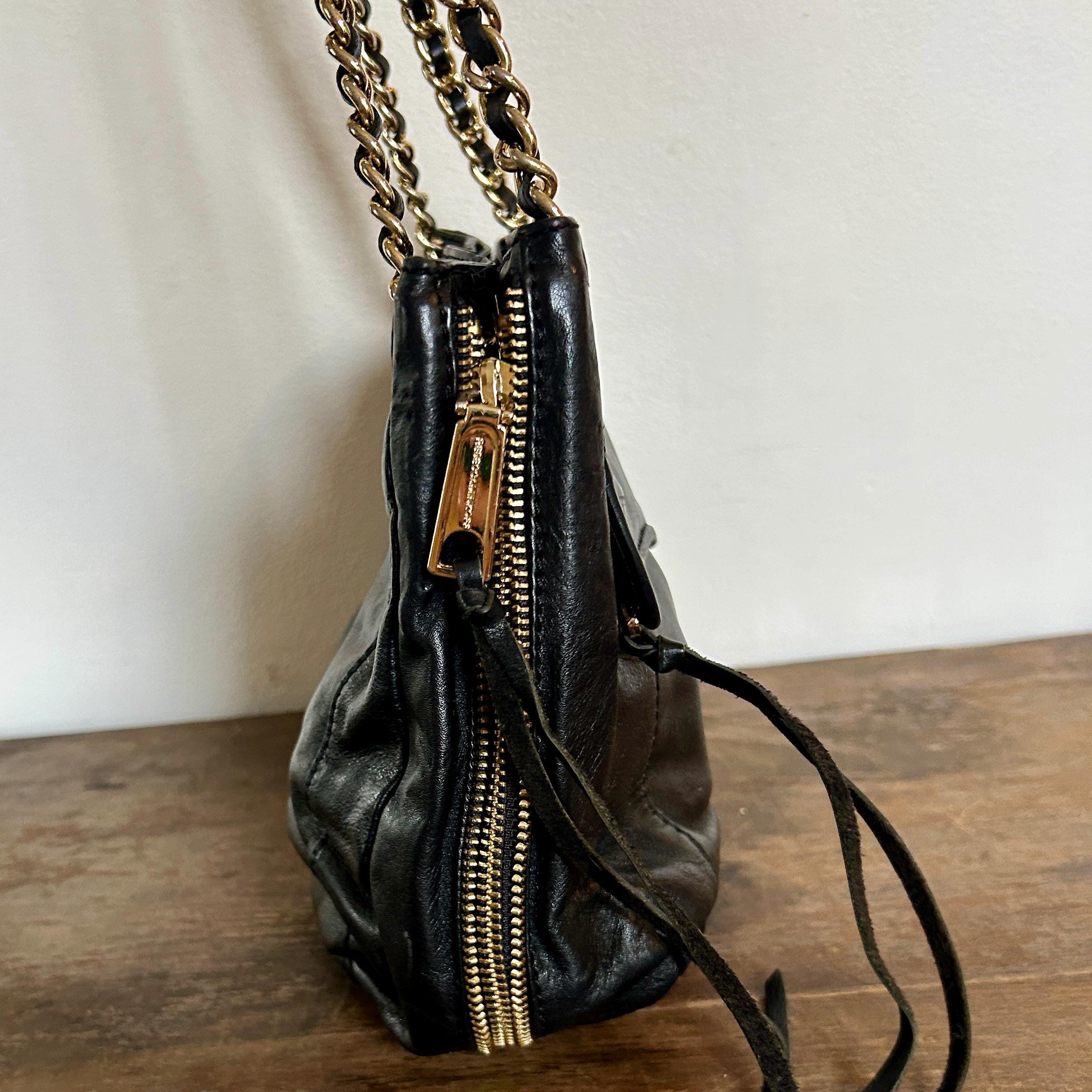 Y2K Black Leather Shoulder Bag, Rebecca Minkoff | Gold Chain