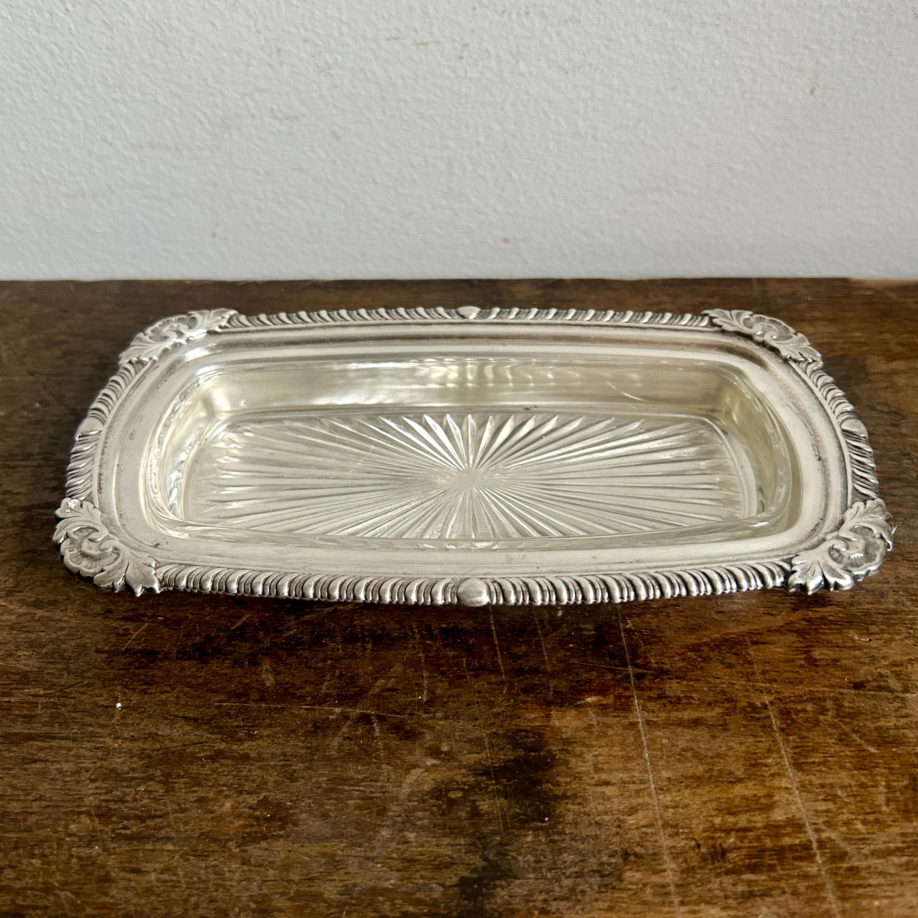 ヴィンテージ シルバーメッキ バターディッシュ（ガラスライナー付き