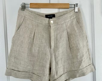 Shorts vintage de cintura alta 100 % lino para mujer, talla 6, estilo minimalista neutro