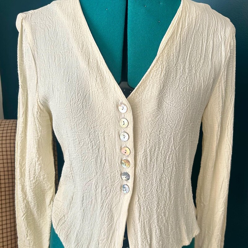 Drapy Button Blouse Cream Patterned