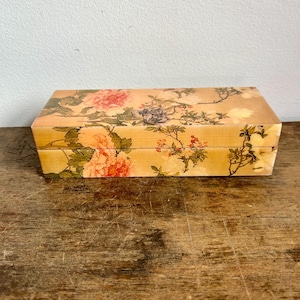 Vintage Rectangular Floral Lacquered Jewelry Box | Treasure Trinket Box | Boho Home Decor