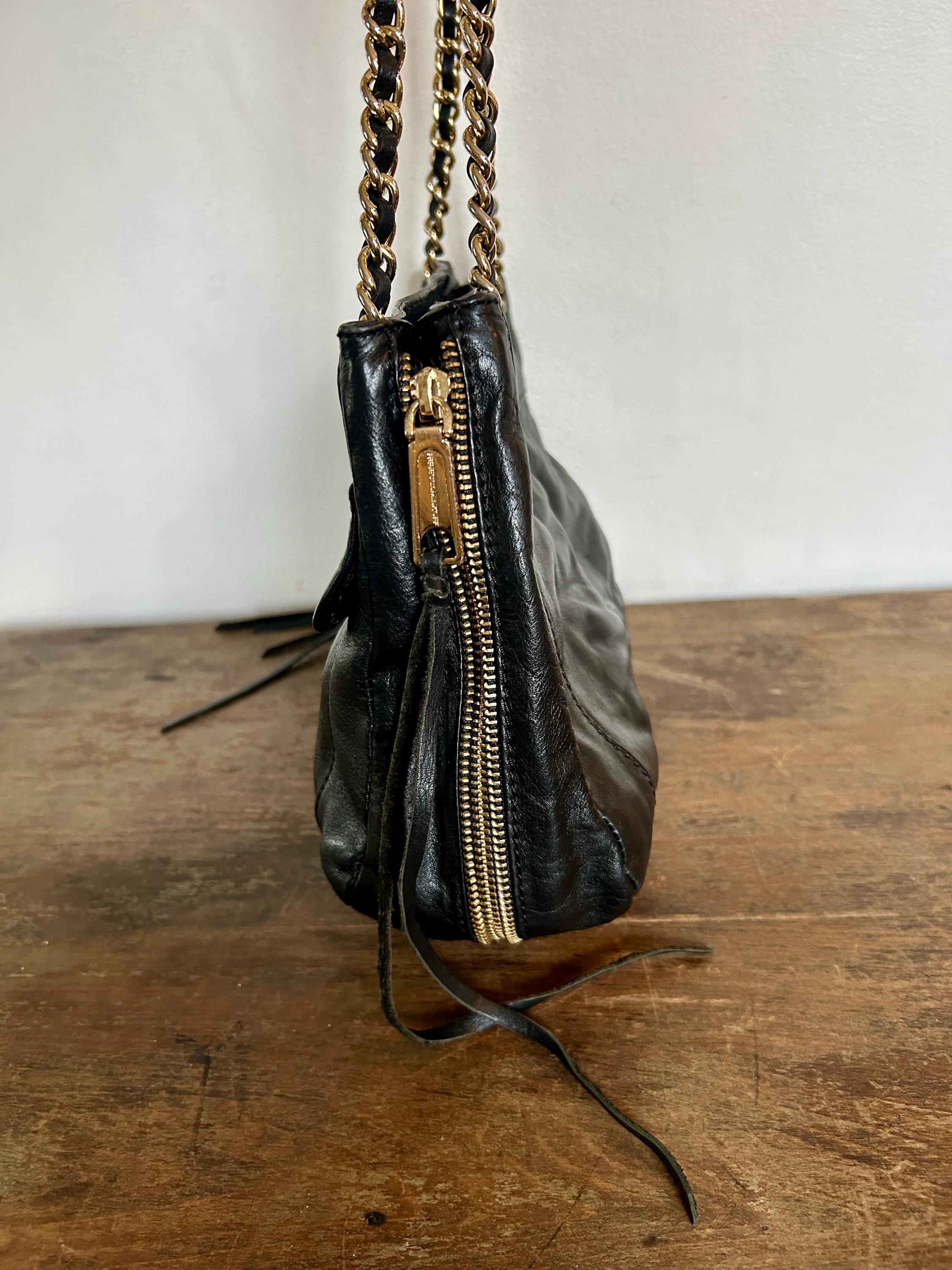 Y2K Black Leather Shoulder Bag, Rebecca Minkoff | Gold Chain