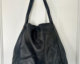 Vintage Black Soft Pebble Leather Shoulder Bag | American Leather Compartments