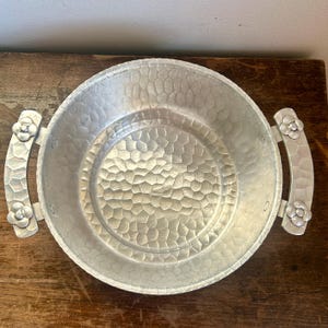 Vintage Hand Forged Aluminum Handled Bowl with Floral Accents by World | Cottagecore Farmhouse Prairiecore Kitchen Accessories