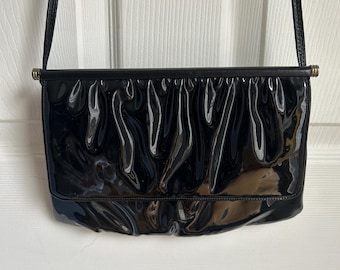 Vintage Black Patent Leather Evening Bag | Shoulder Purse
