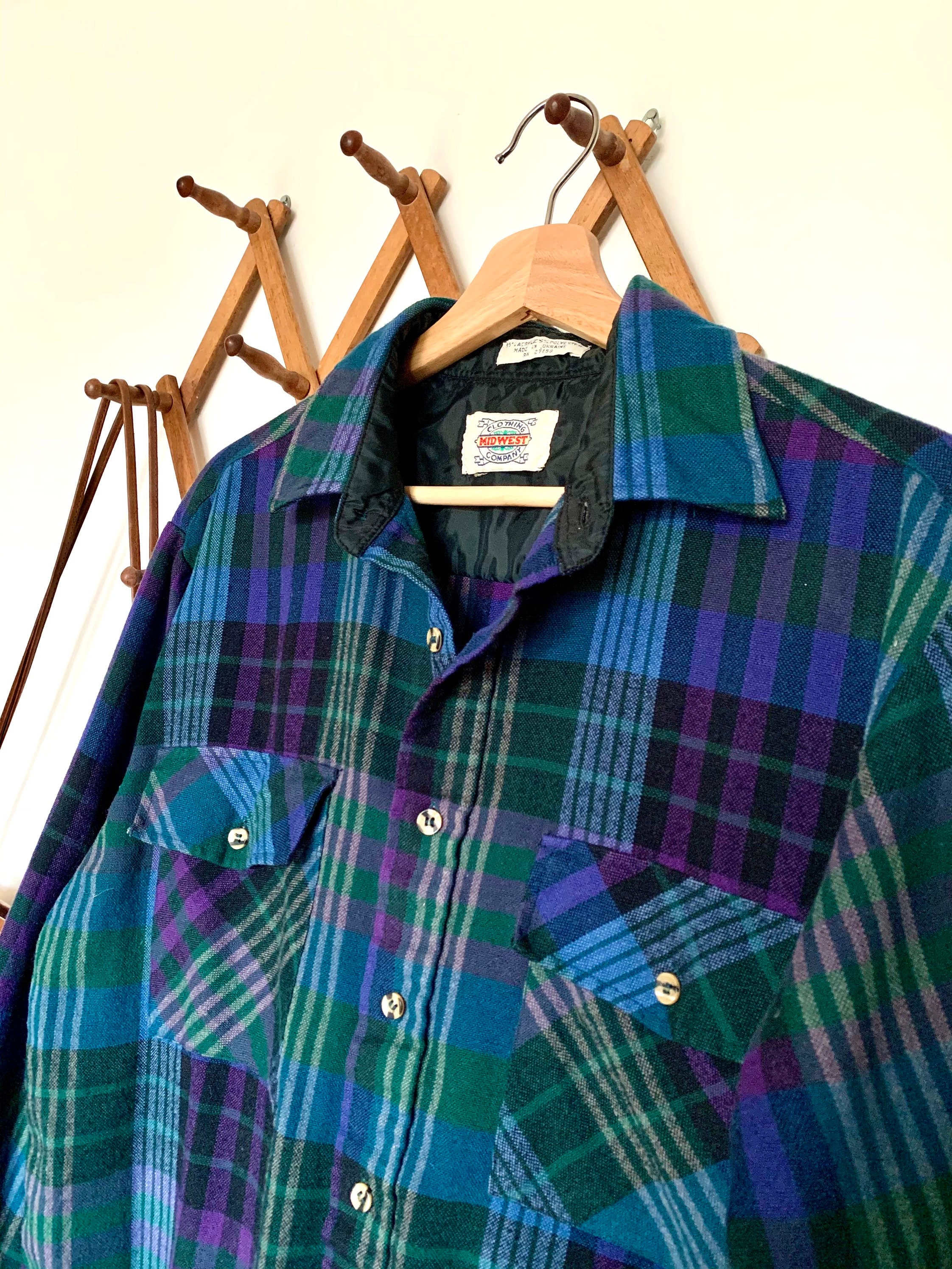 Vintage Grunge Plaid Flannel Men's Size Large | Green Blue