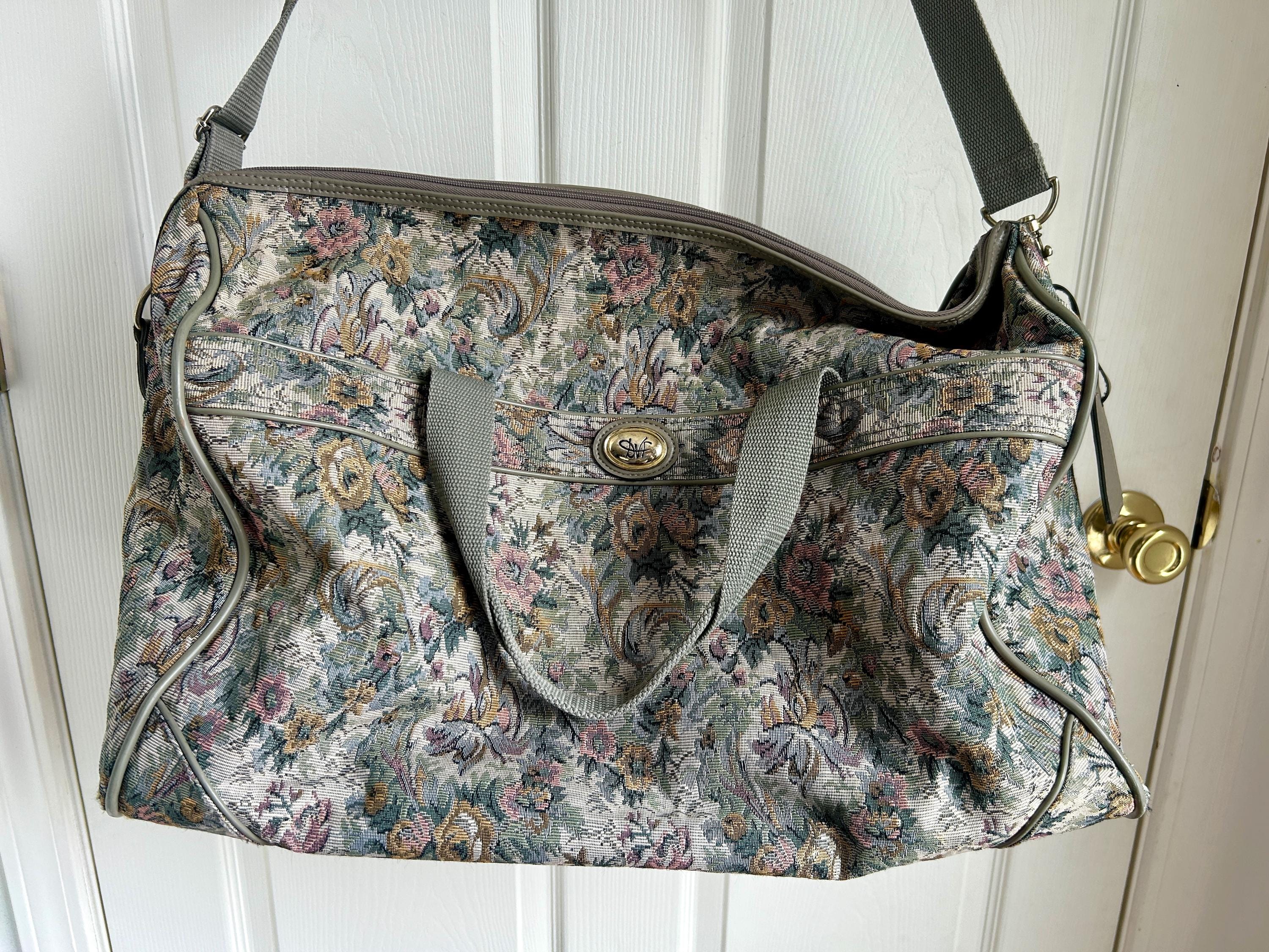 Vintage Diane von Furstenberg Tapestry Overnight Bag | 90's Carpet Bag Satchel Floral