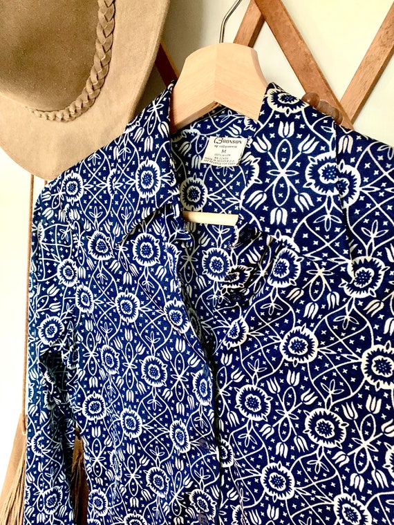 1970's Dagger Collar Navy Button Down Shirt