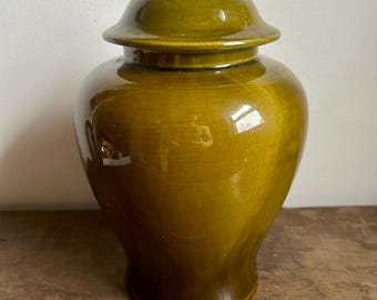 Vintage Haeger Pottery Dark Green Ginger Jar with Lid | Art Pottery Granny Chic | Ceramic Urn