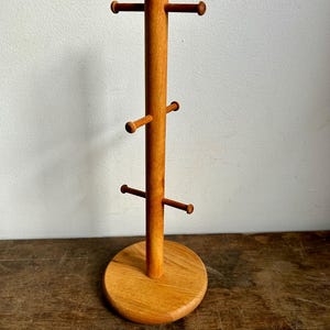Vintage Rustic Wooden Mug Tree | Wooden Coffee Mug Rack | Jewelry Holder