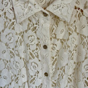 Vintage Cream Spets Westernskjorta | Damskjorta med knappar | Boho-topp i liten storlek bild 5