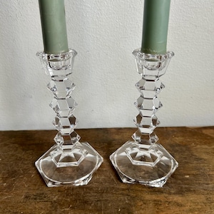 Pair of Vintage Art Deco Style Crystal Candlestick Holders | Mikasa Crystal | Elegant Decor