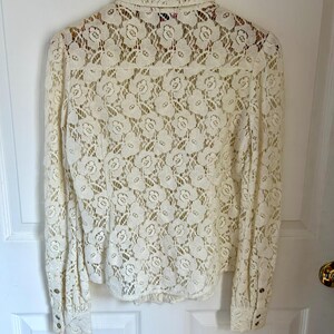 Vintage Cream Spets Westernskjorta | Damskjorta med knappar | Boho-topp i liten storlek bild 7