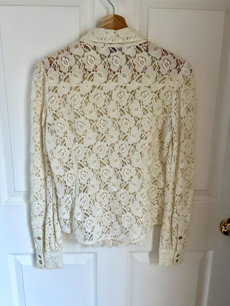 Vintage Cream Spets Westernskjorta | Damskjorta med knappar | Boho-topp i liten storlek bild 7